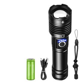 Aluminum Alloy Strong Light Power Display Telescopic Flashlight (Option: 18650battery X USB cable)